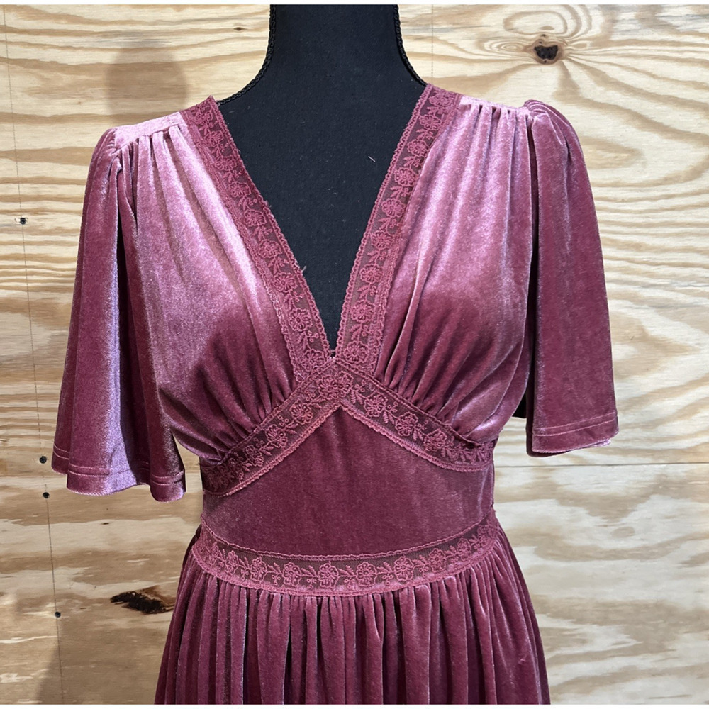 Zilcremo Velvet Babydoll Fit & Flare Midi Dress Size Medium Romantic Coquette - Picture 6 of 14